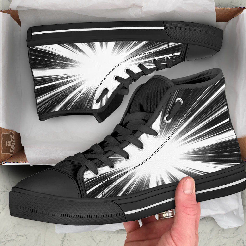 Lightspeed White And Black Print Black High Top Shoes-grizzshop
