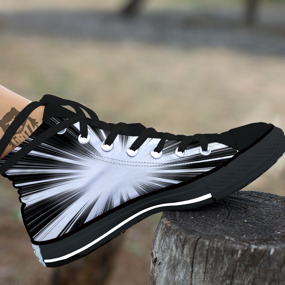 Lightspeed White And Black Print Black High Top Shoes-grizzshop