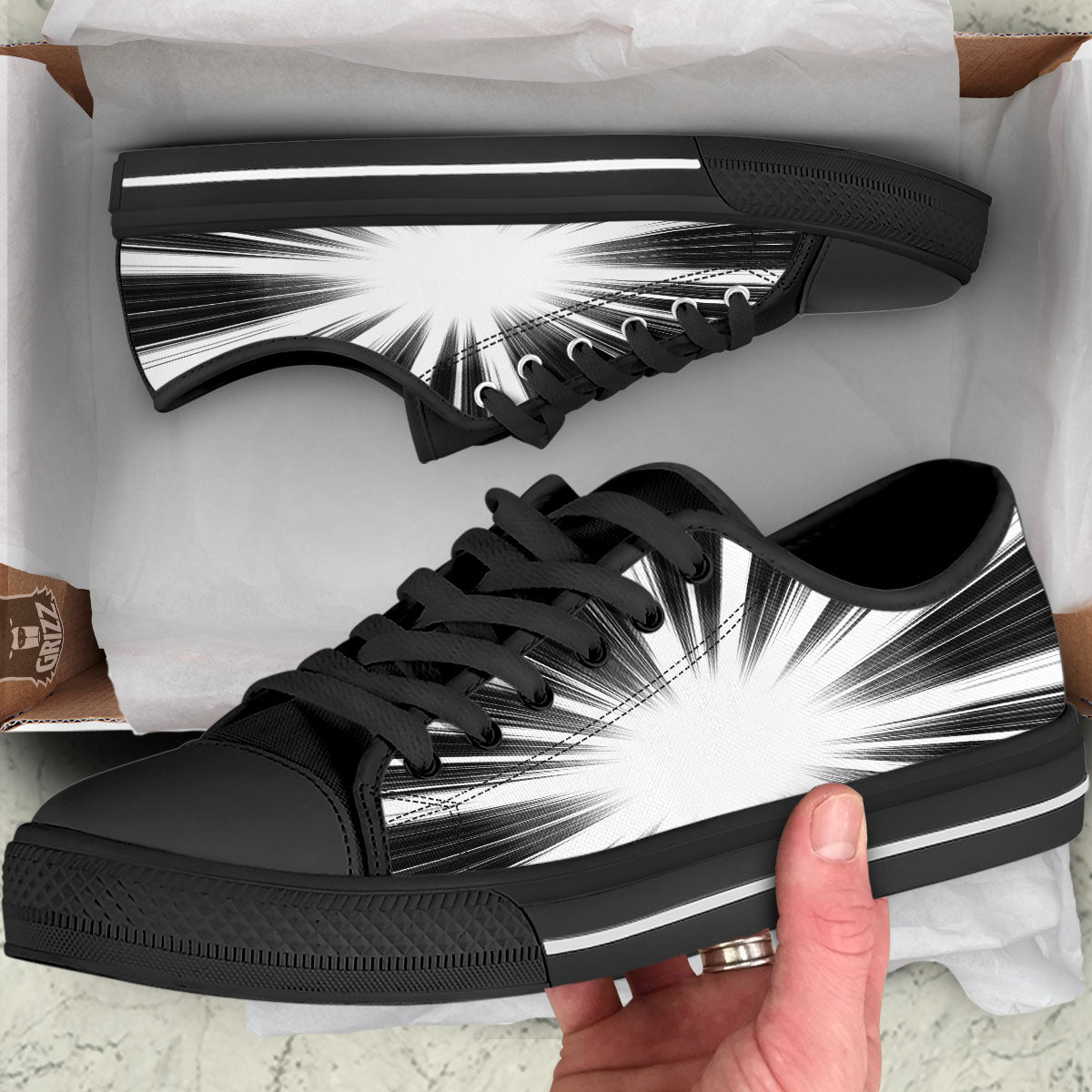 Lightspeed White And Black Print Black Low Top Shoes-grizzshop