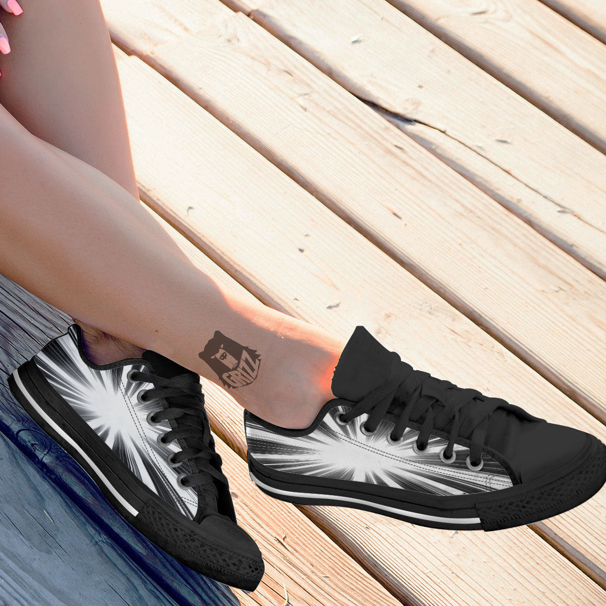 Lightspeed White And Black Print Black Low Top Shoes-grizzshop