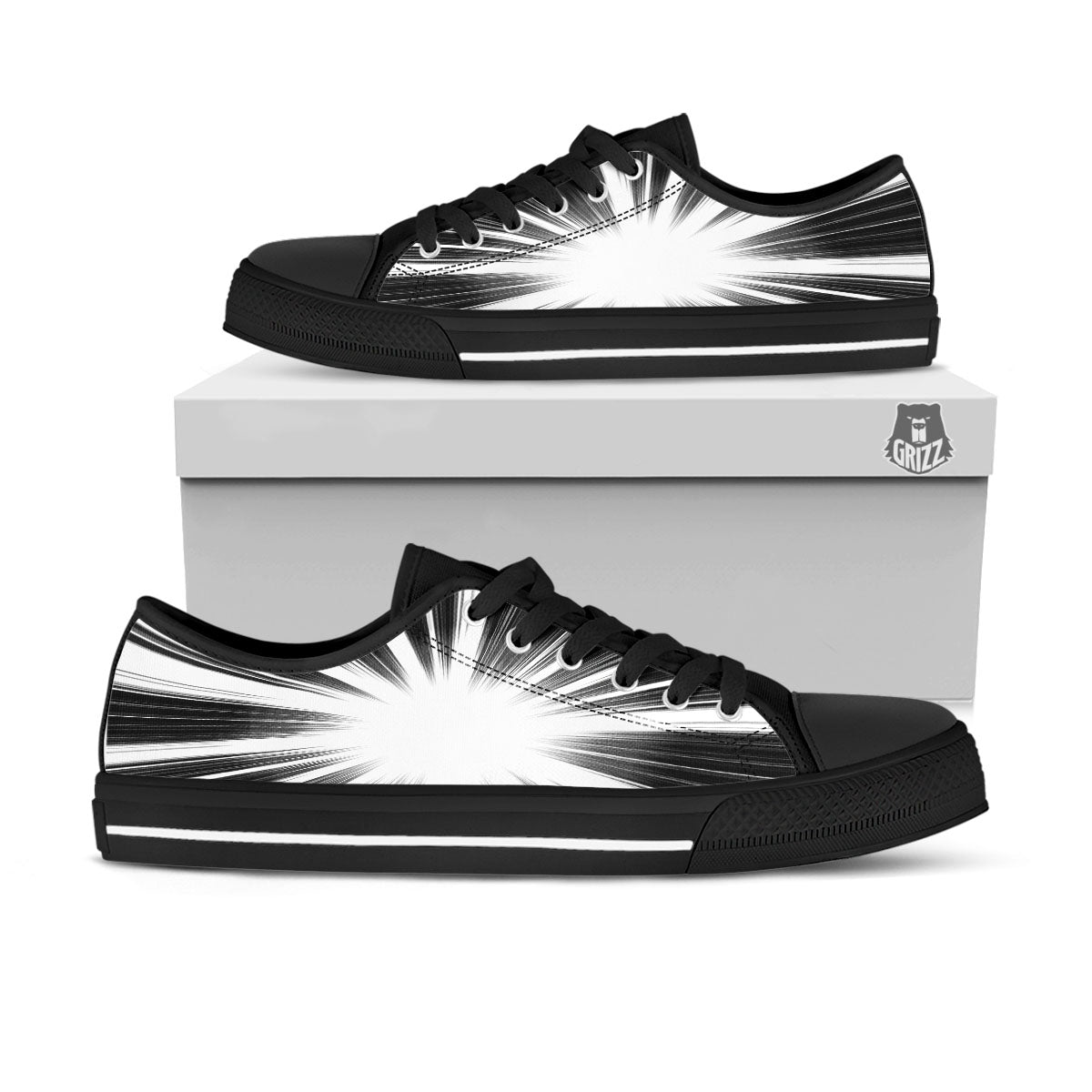 Lightspeed White And Black Print Black Low Top Shoes-grizzshop