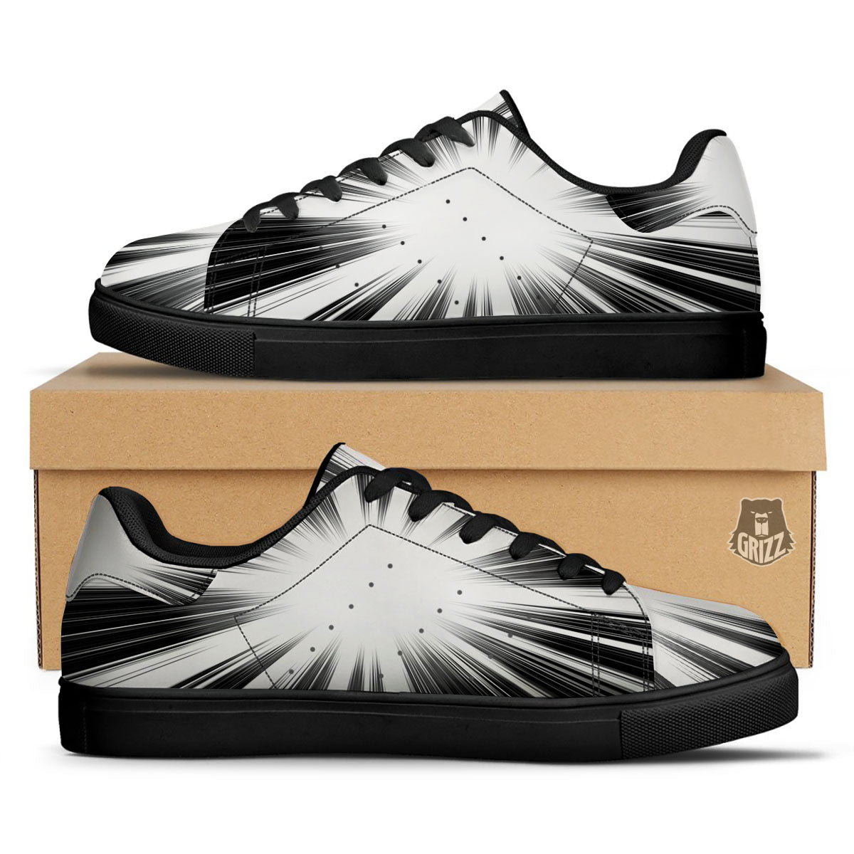 Lightspeed White And Black Print Black Low Top Sneakers-grizzshop