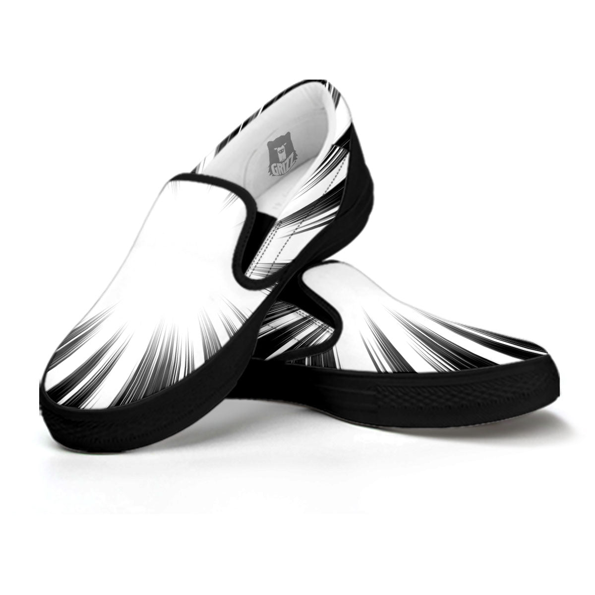 Lightspeed White And Black Print Black Slip On Shoes-grizzshop