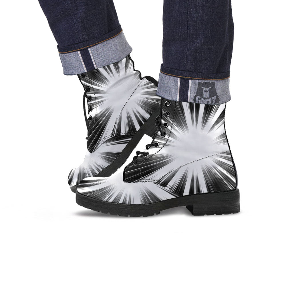 Lightspeed White And Black Print Leather Boots-grizzshop