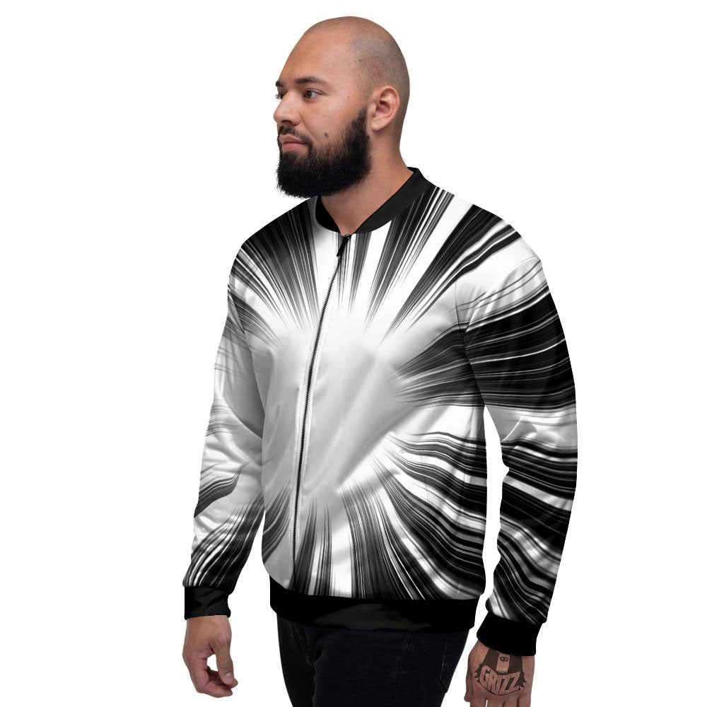 Lightspeed White And Black Print Men's Bomber Jacket-grizzshop