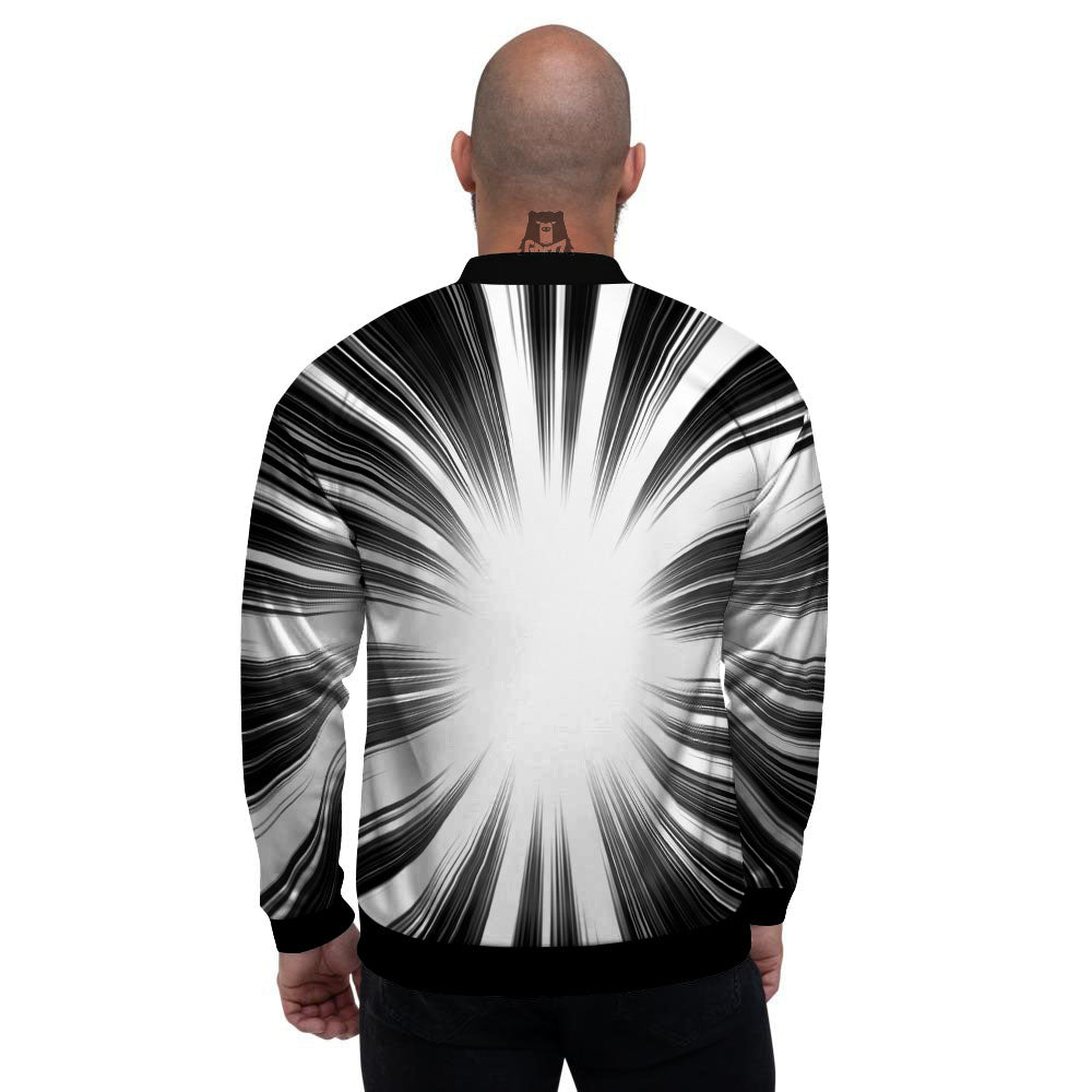 Lightspeed White And Black Print Men's Bomber Jacket-grizzshop