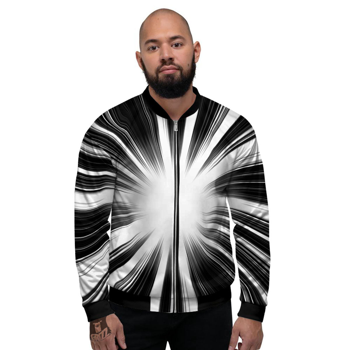 Lightspeed White And Black Print Men's Bomber Jacket-grizzshop