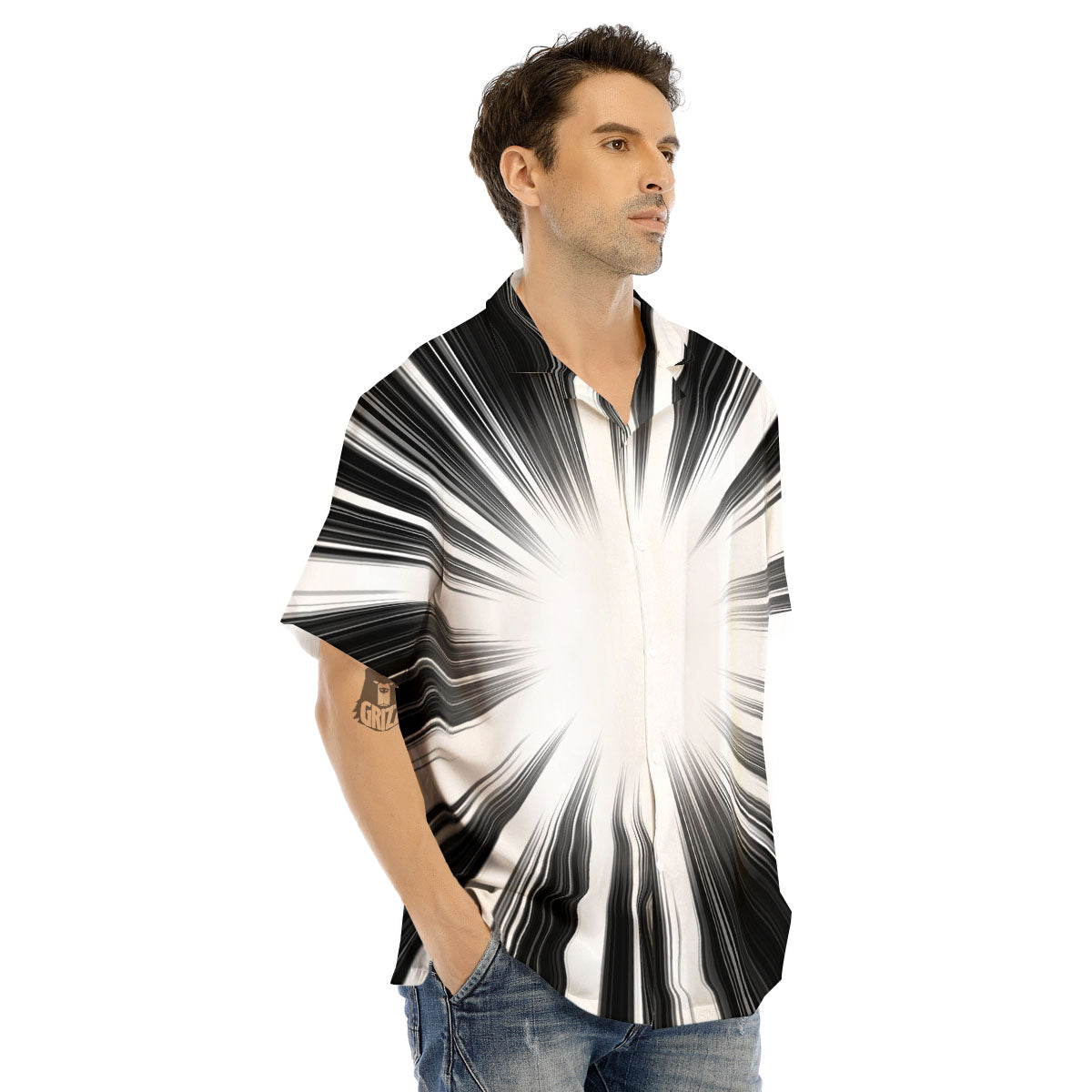 Lightspeed White And Black Print Men's Hawaiian Shirt-grizzshop