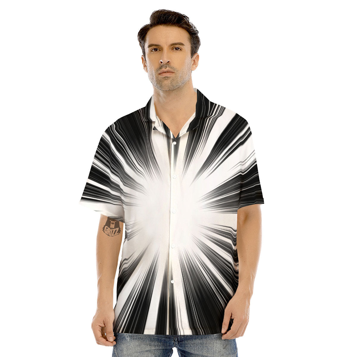 Lightspeed White And Black Print Men's Hawaiian Shirt-grizzshop