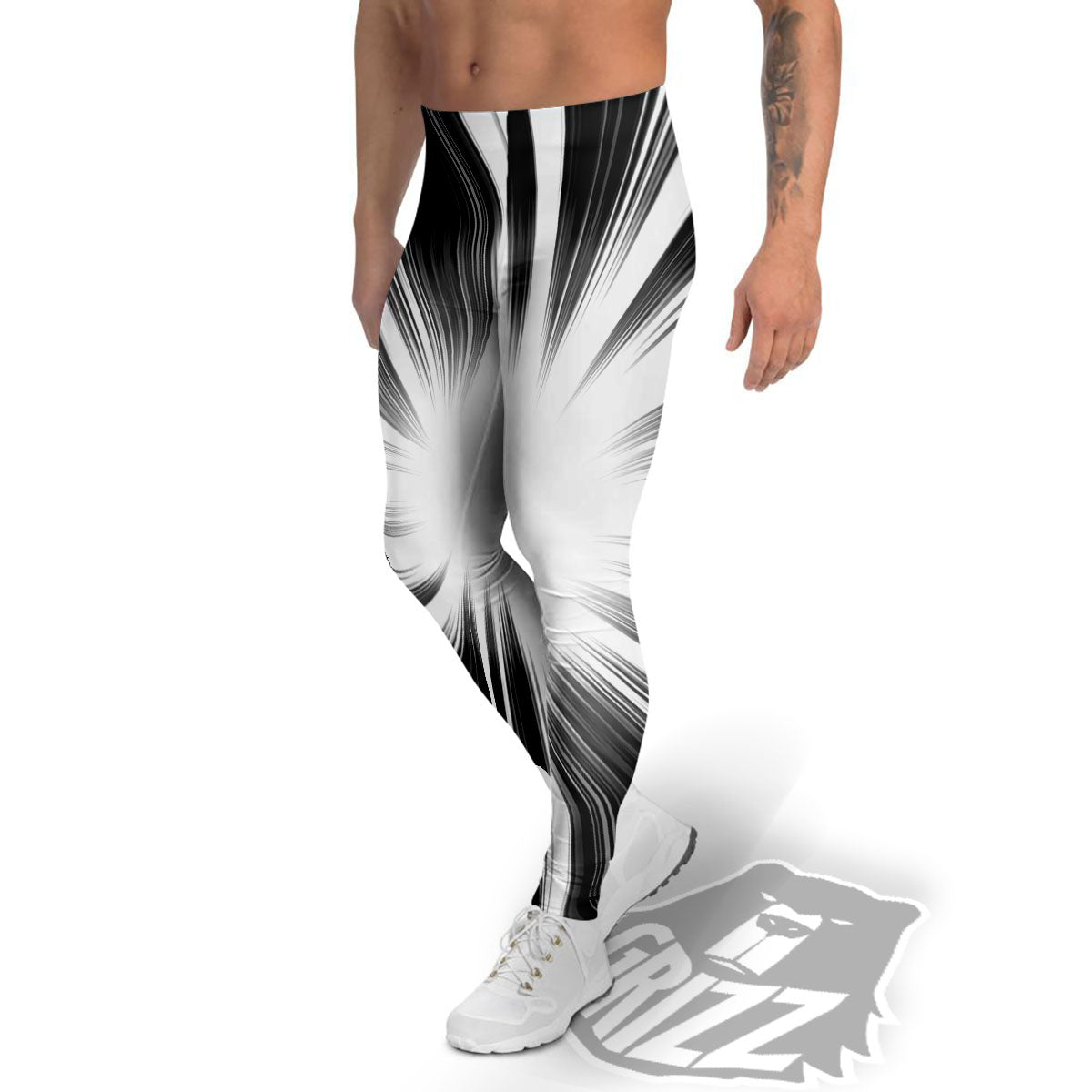 Lightspeed White And Black Print Men's Leggings-grizzshop