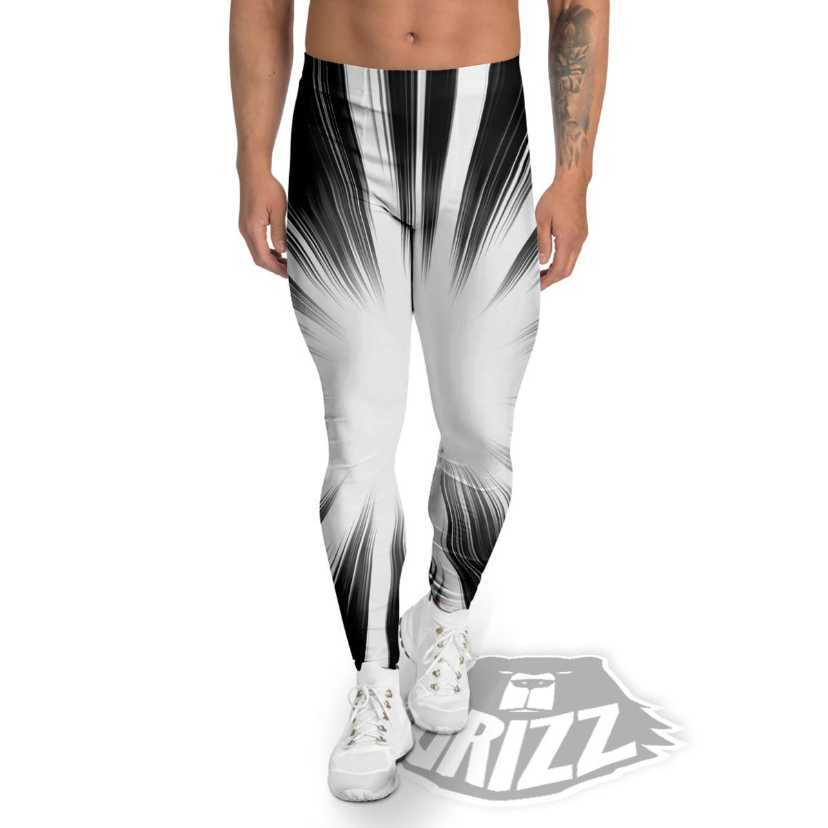 Lightspeed White And Black Print Men's Leggings-grizzshop