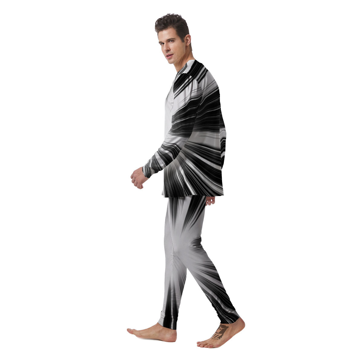 Lightspeed White And Black Print Men's Pajamas-grizzshop