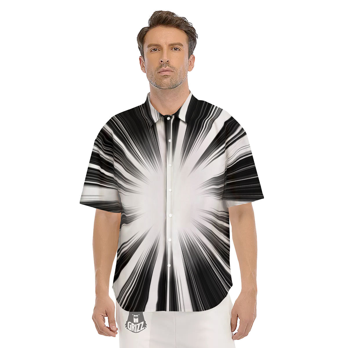 Lightspeed White And Black Print Men's Short Sleeve Shirts-grizzshop