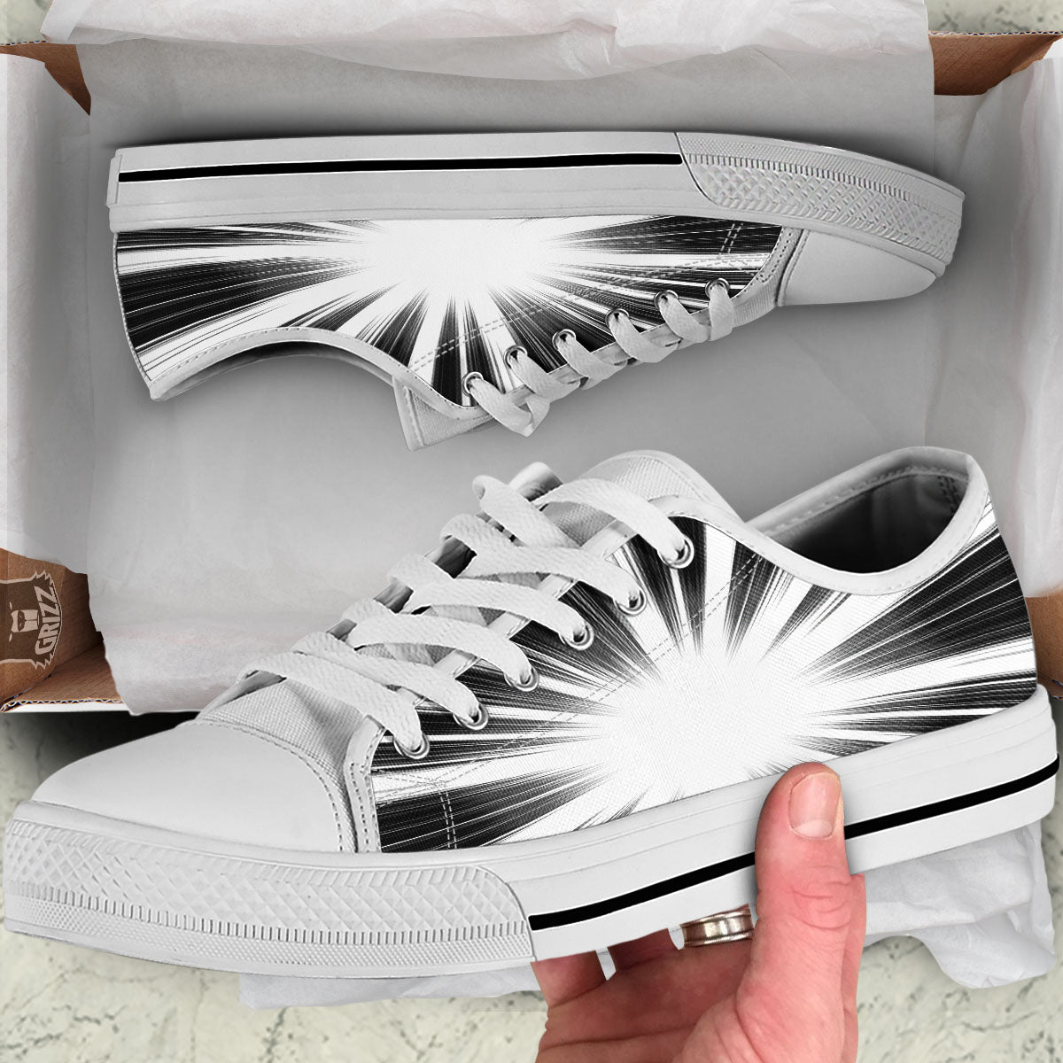 Lightspeed White And Black Print White Low Top Shoes-grizzshop