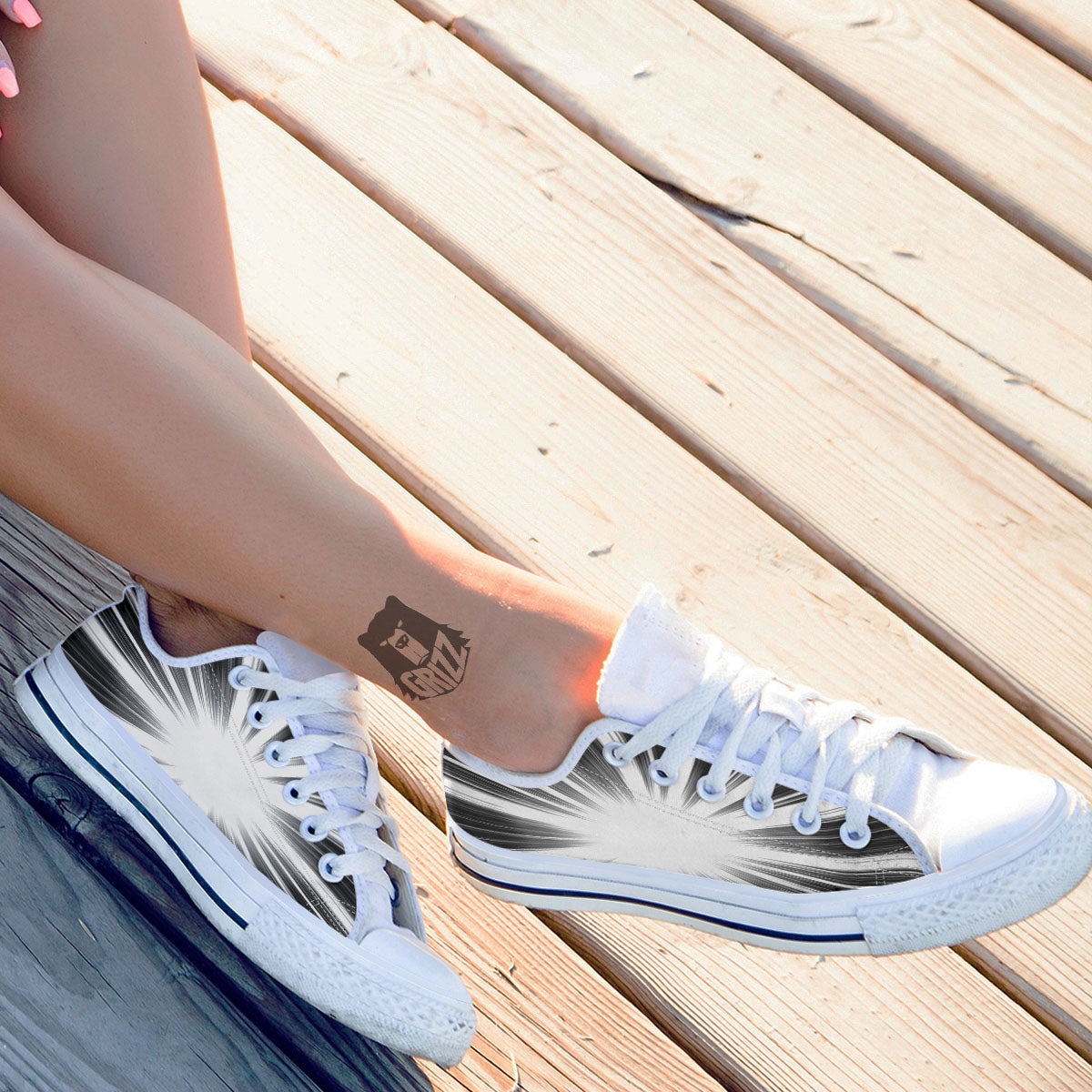 Lightspeed White And Black Print White Low Top Shoes-grizzshop