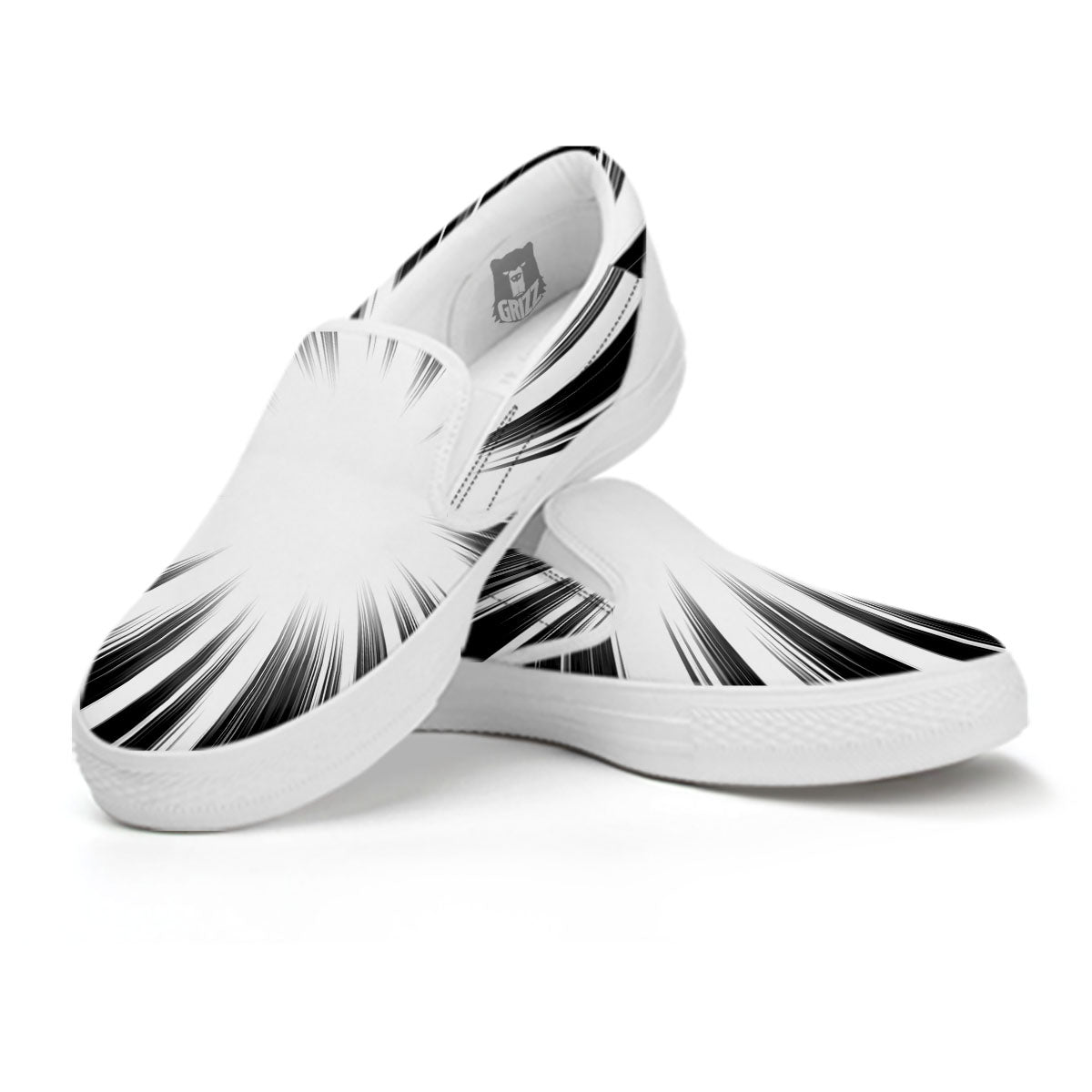Lightspeed White And Black Print White Slip On Shoes-grizzshop