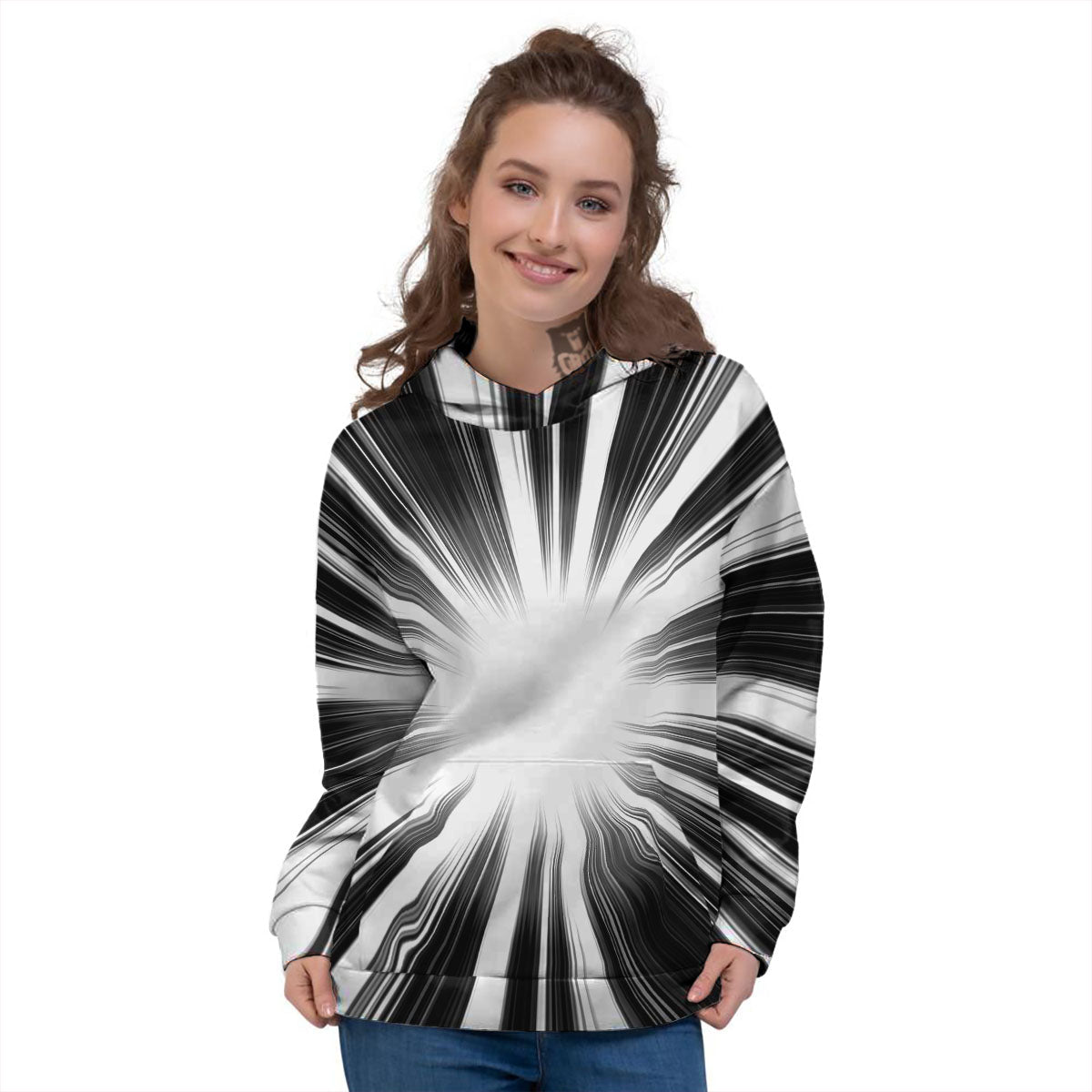 Lightspeed White And Black Print Women's Hoodie-grizzshop