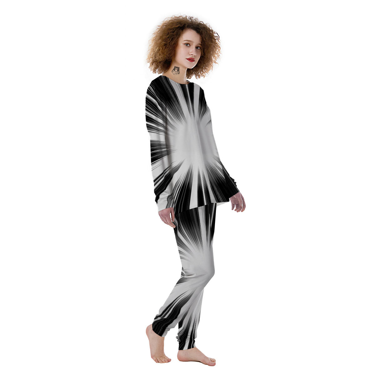 Lightspeed White And Black Print Women's Pajamas-grizzshop