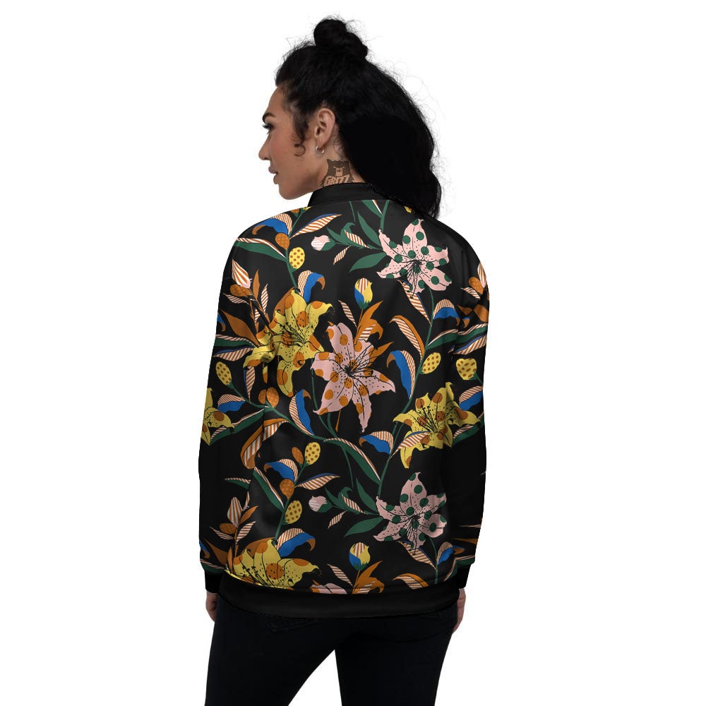 Lily Polka Dot Print Pattern Women's Bomber Jacket-grizzshop