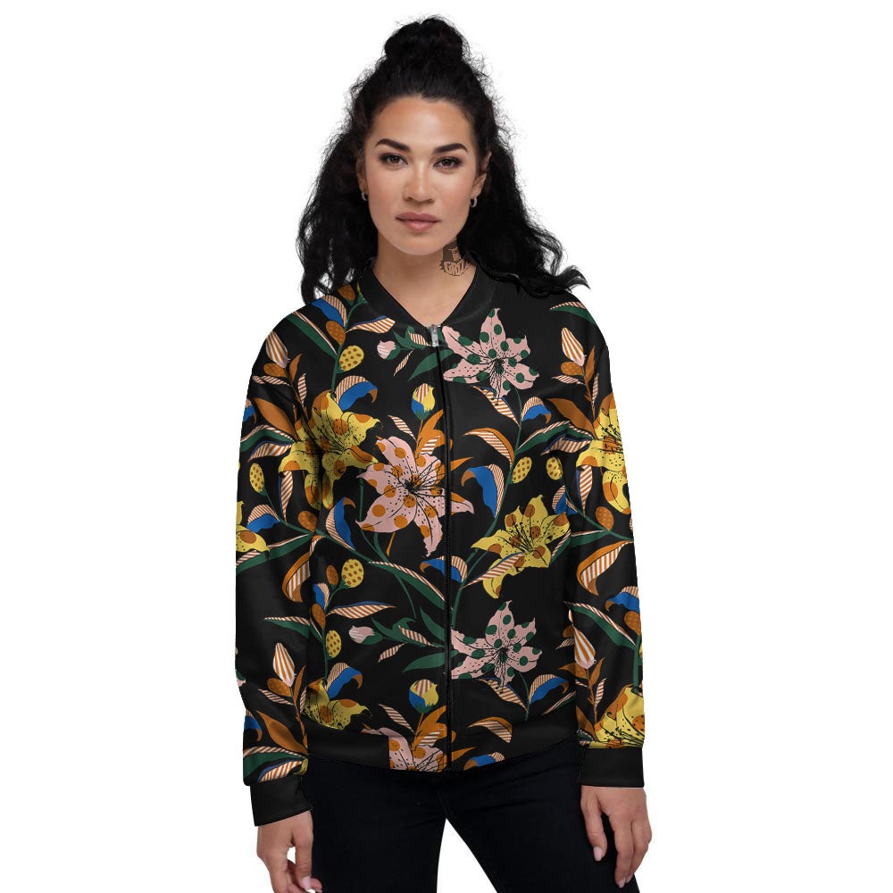 Lily Polka Dot Print Pattern Women's Bomber Jacket-grizzshop