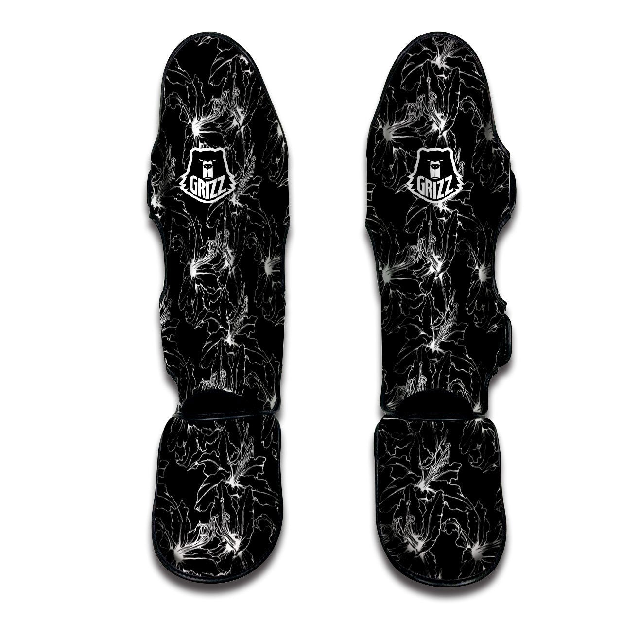 Lily White And Black Print Pattern Muay Thai Shin Guards-grizzshop