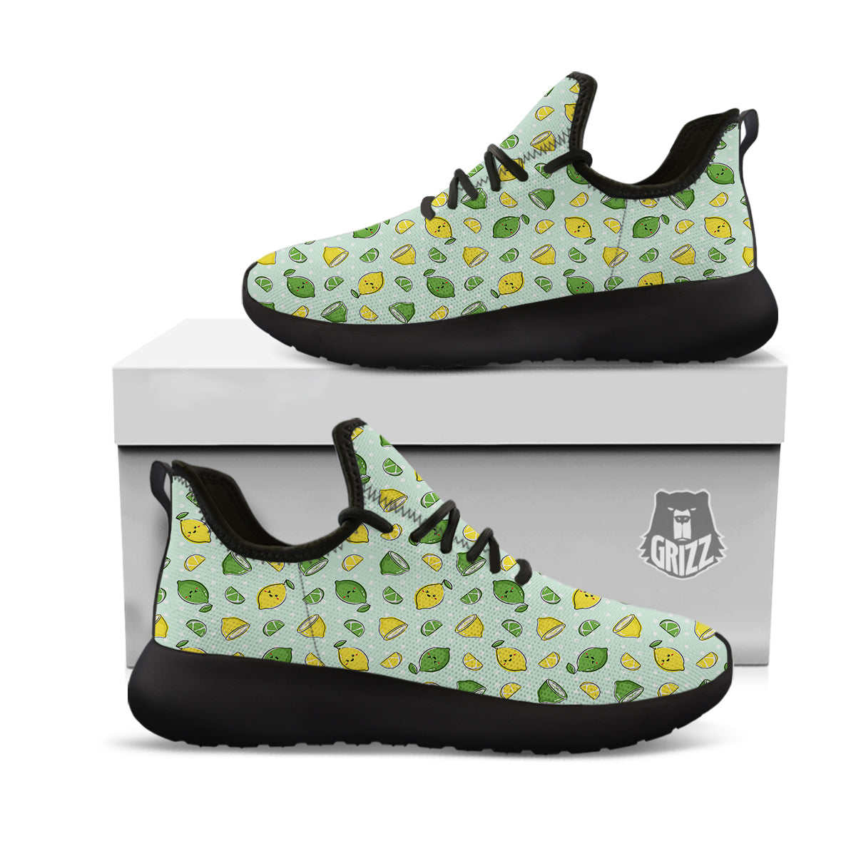 Lime Cute Print Pattern Black Athletic Shoes-grizzshop