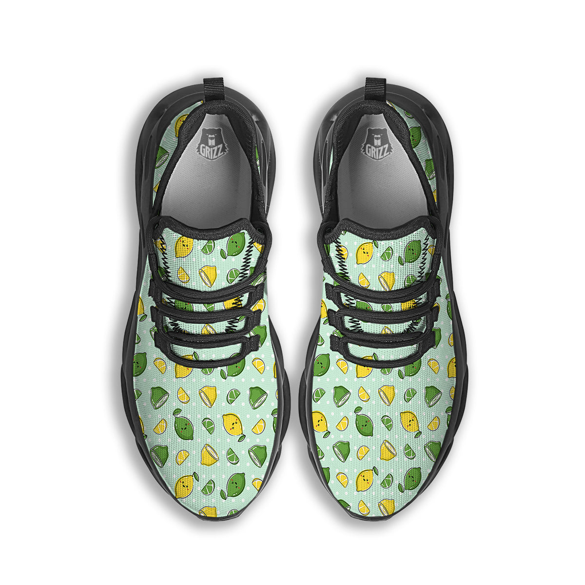 Lime Cute Print Pattern Black Running Shoes-grizzshop