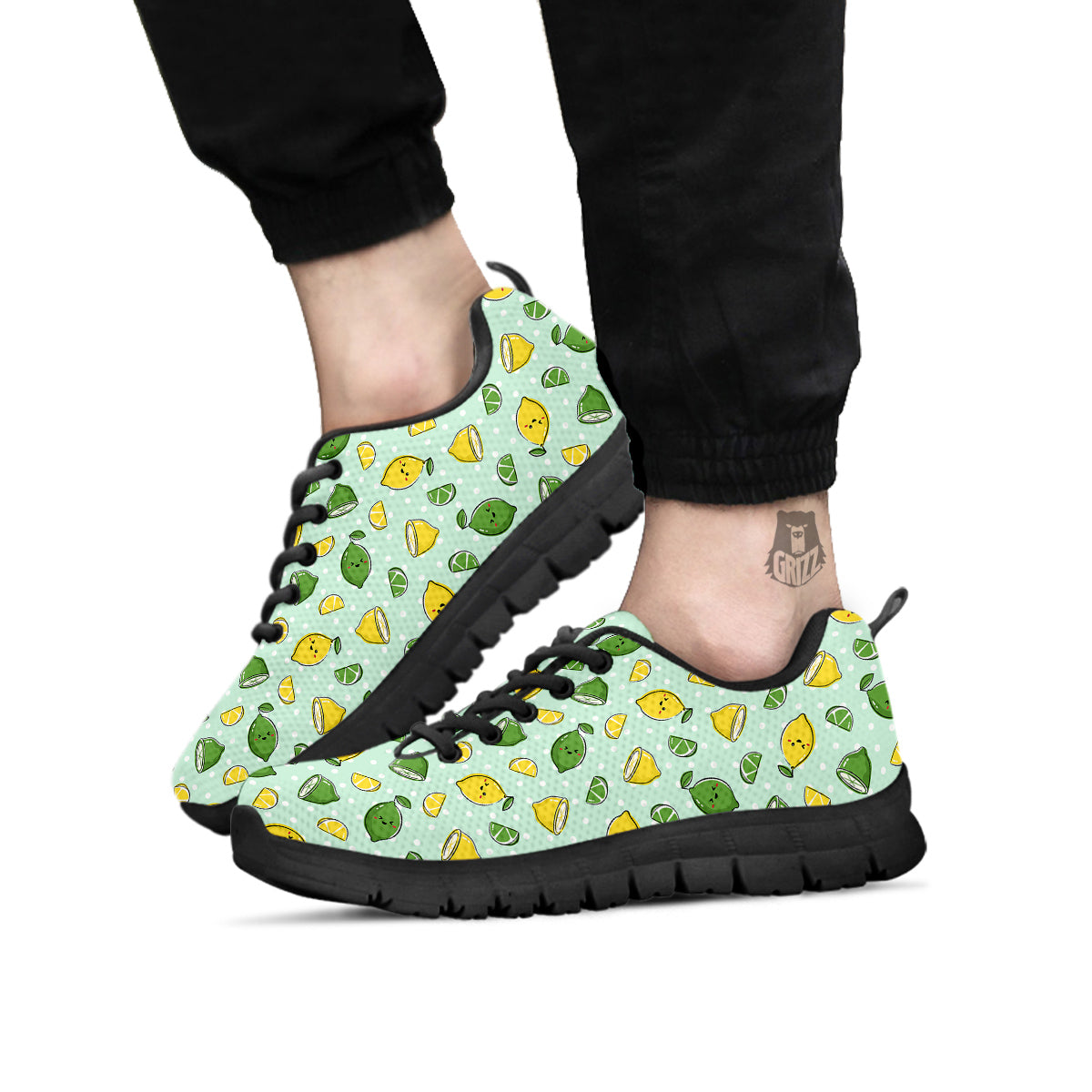 Lime Cute Print Pattern Black Sneaker-grizzshop