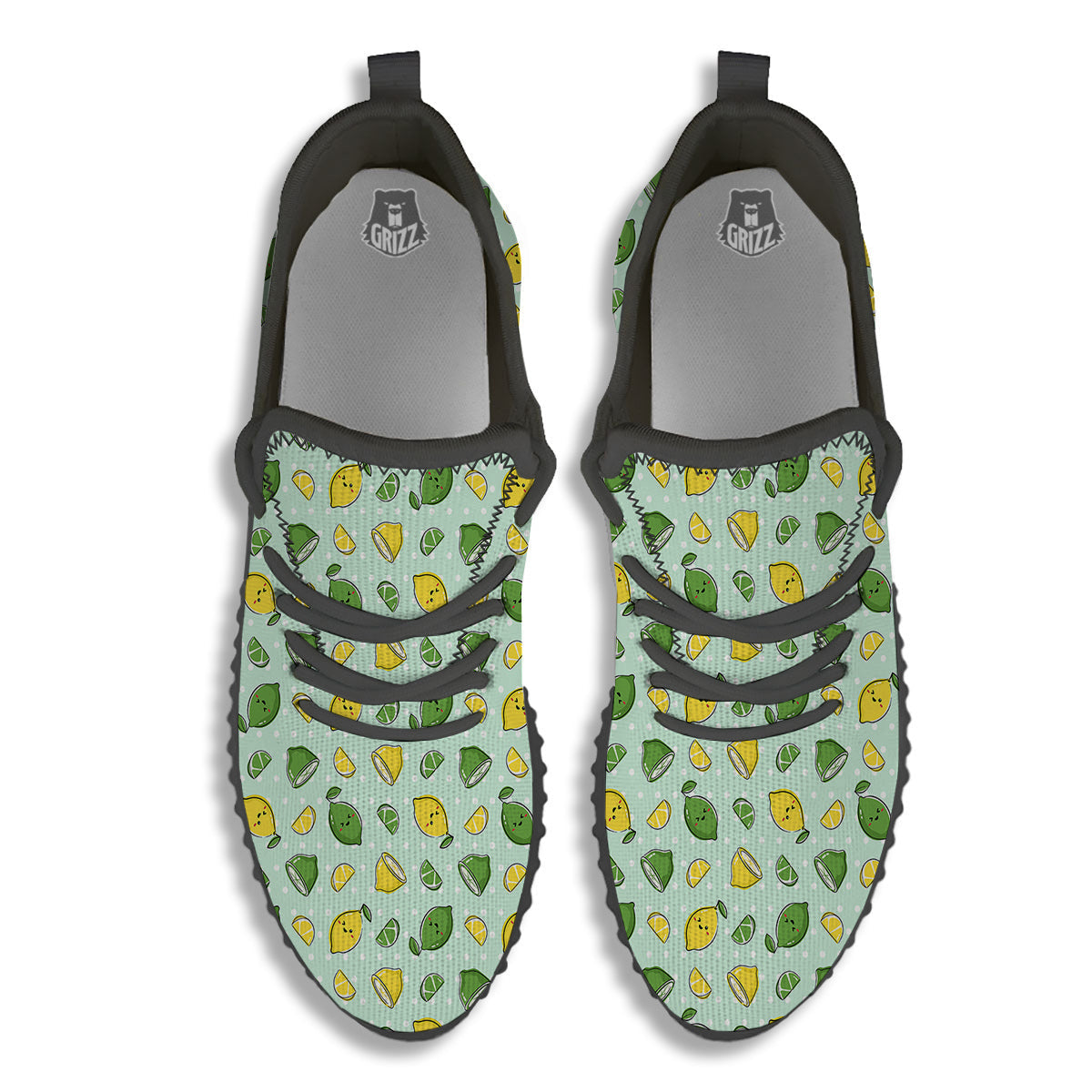 Lime Cute Print Pattern Black Walking Shoes-grizzshop