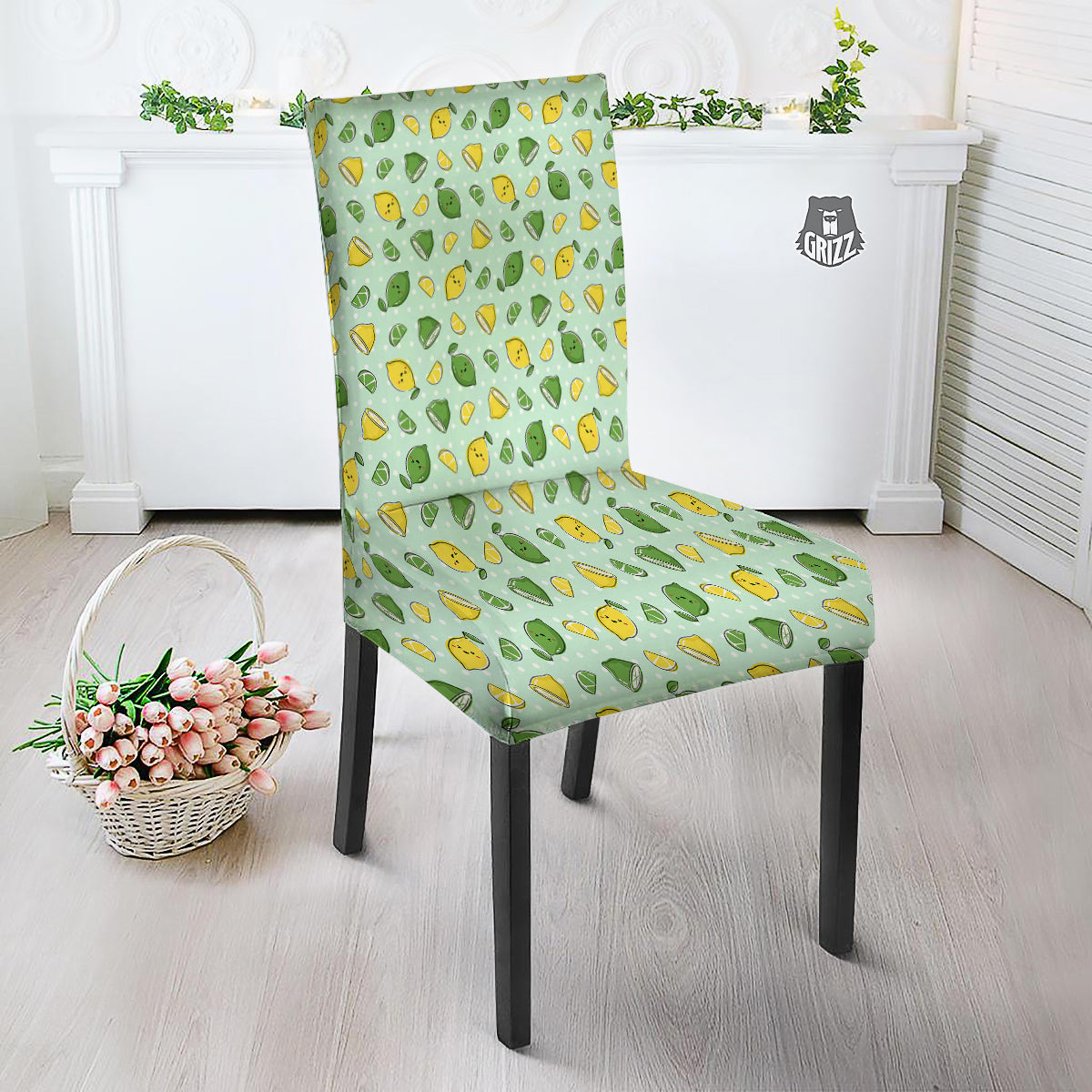 Lime Cute Print Pattern Dining Chair Slipcover-grizzshop