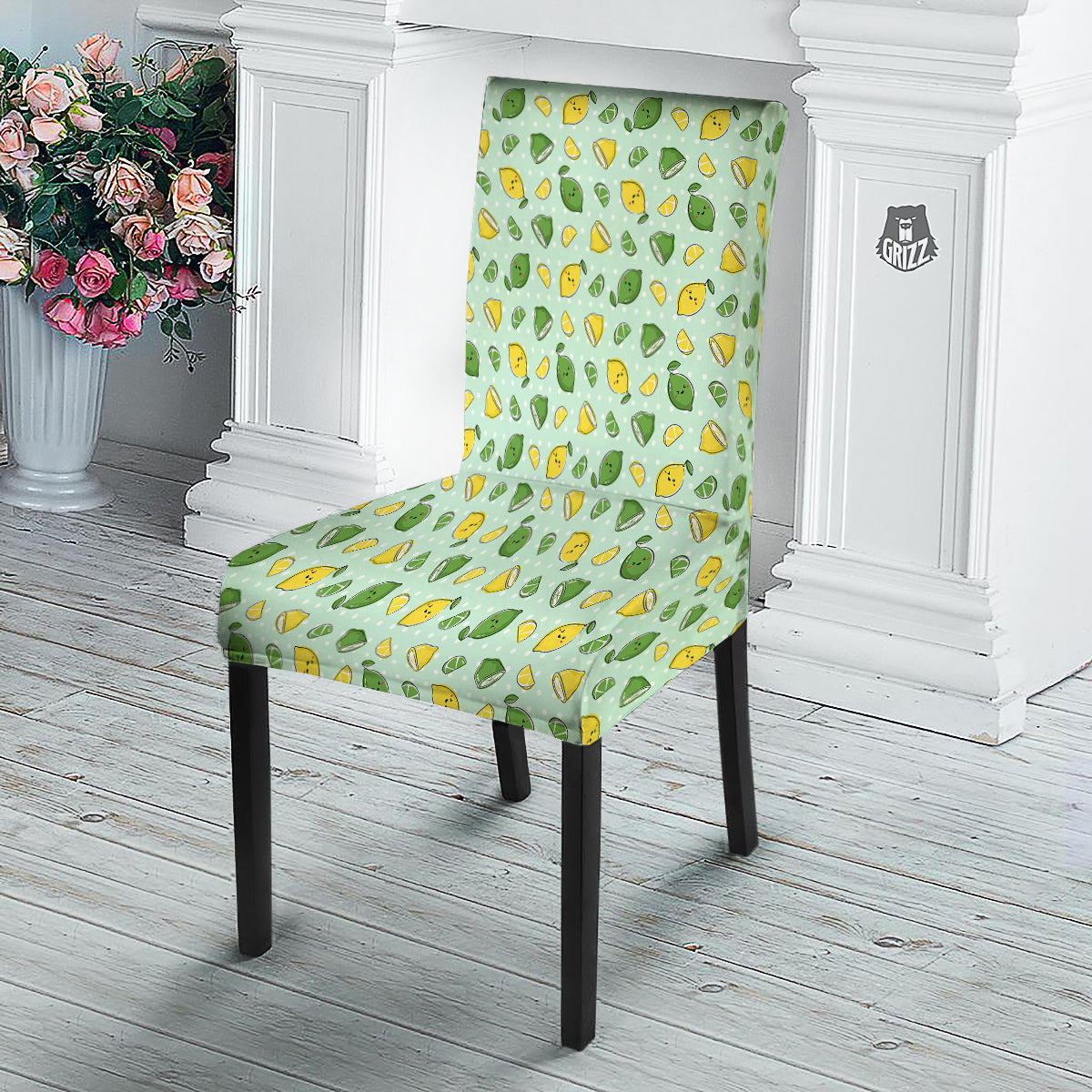 Lime Cute Print Pattern Dining Chair Slipcover-grizzshop