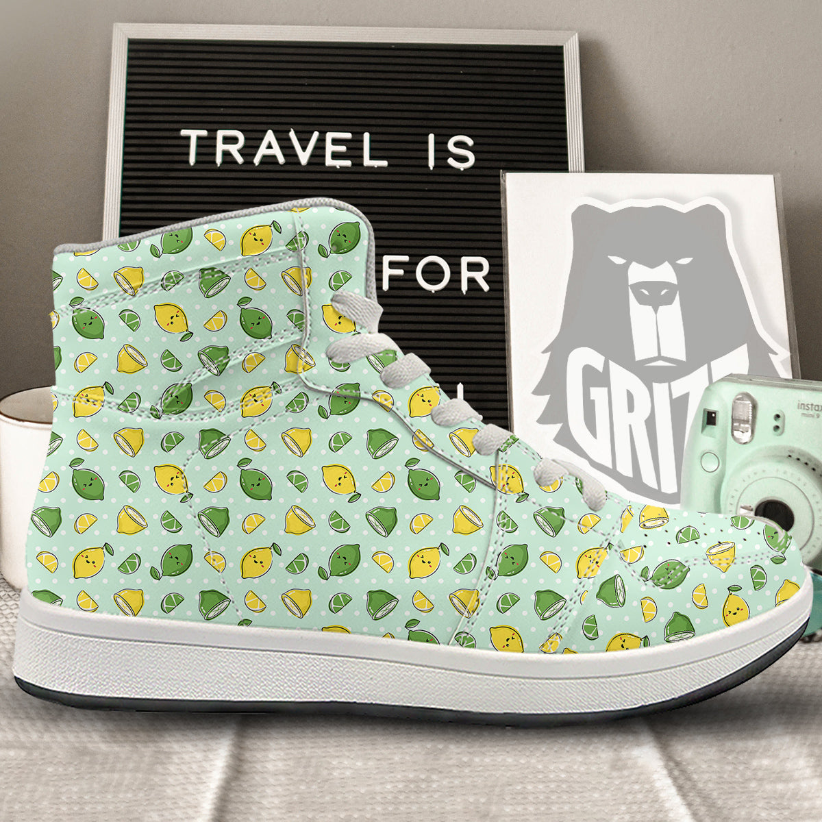 Lime Cute Print Pattern High Top Sneakers-grizzshop