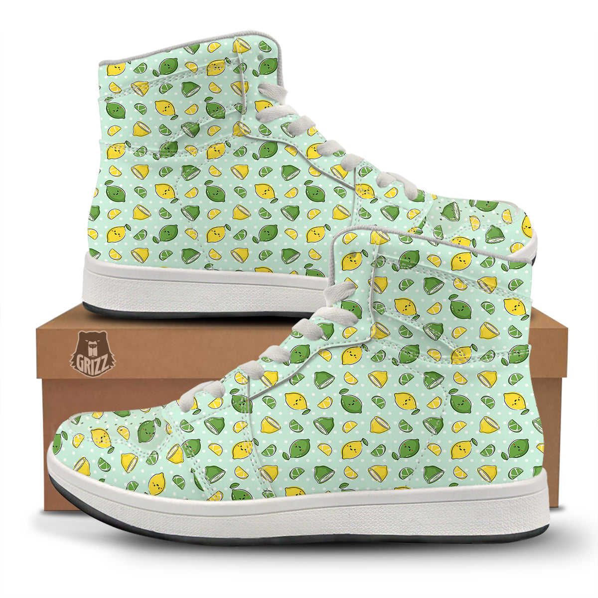 Lime Cute Print Pattern High Top Sneakers-grizzshop
