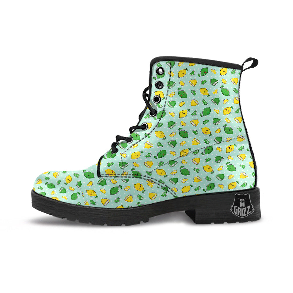 Lime Cute Print Pattern Leather Boots-grizzshop
