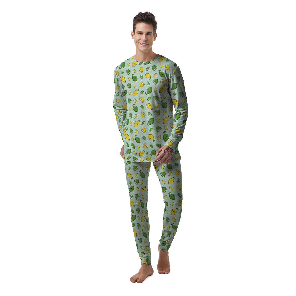 Lime Cute Print Pattern Men's Pajamas-grizzshop