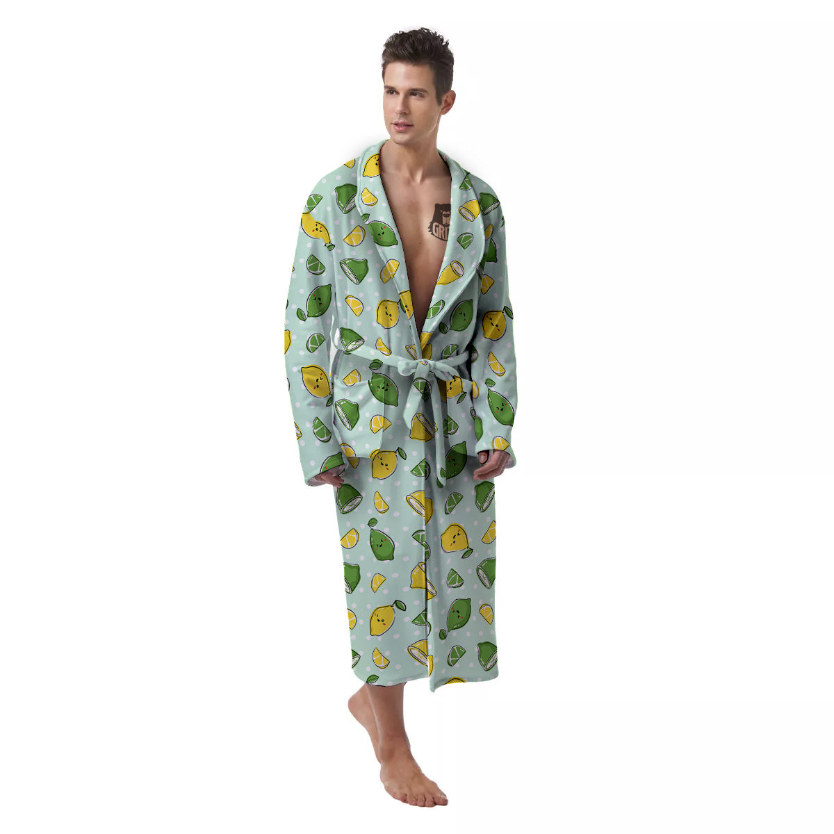 Lime Cute Print Pattern Men's Robe-grizzshop