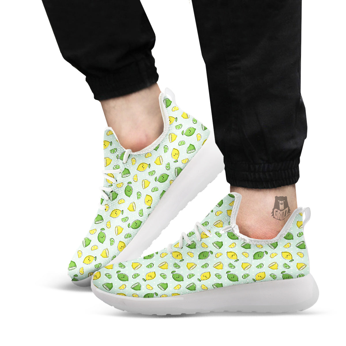 Lime Cute Print Pattern White Athletic Shoes-grizzshop