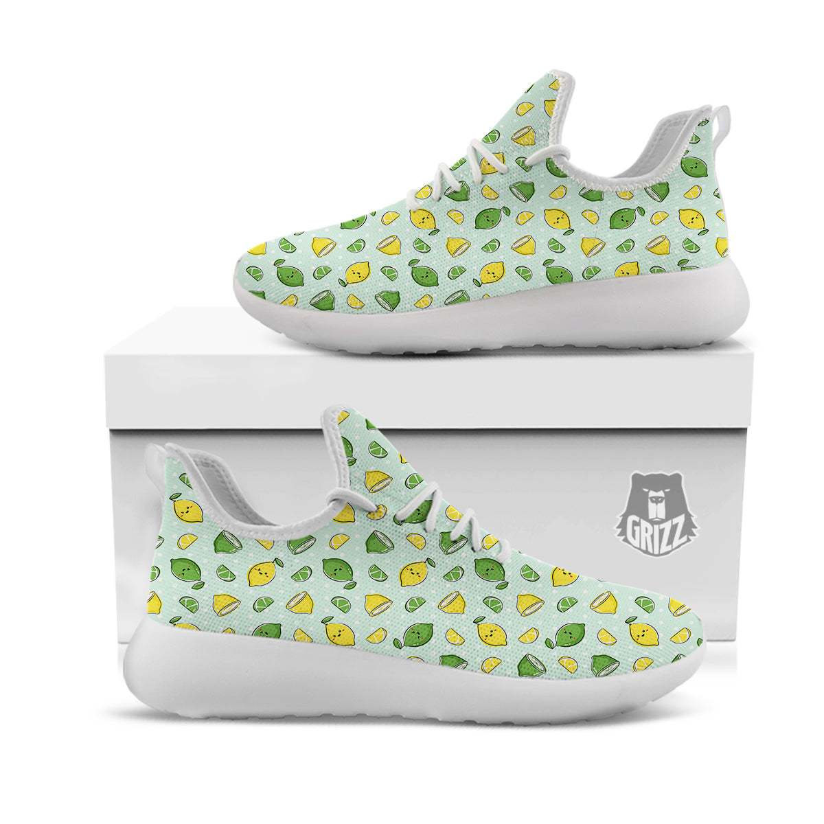 Lime Cute Print Pattern White Athletic Shoes-grizzshop