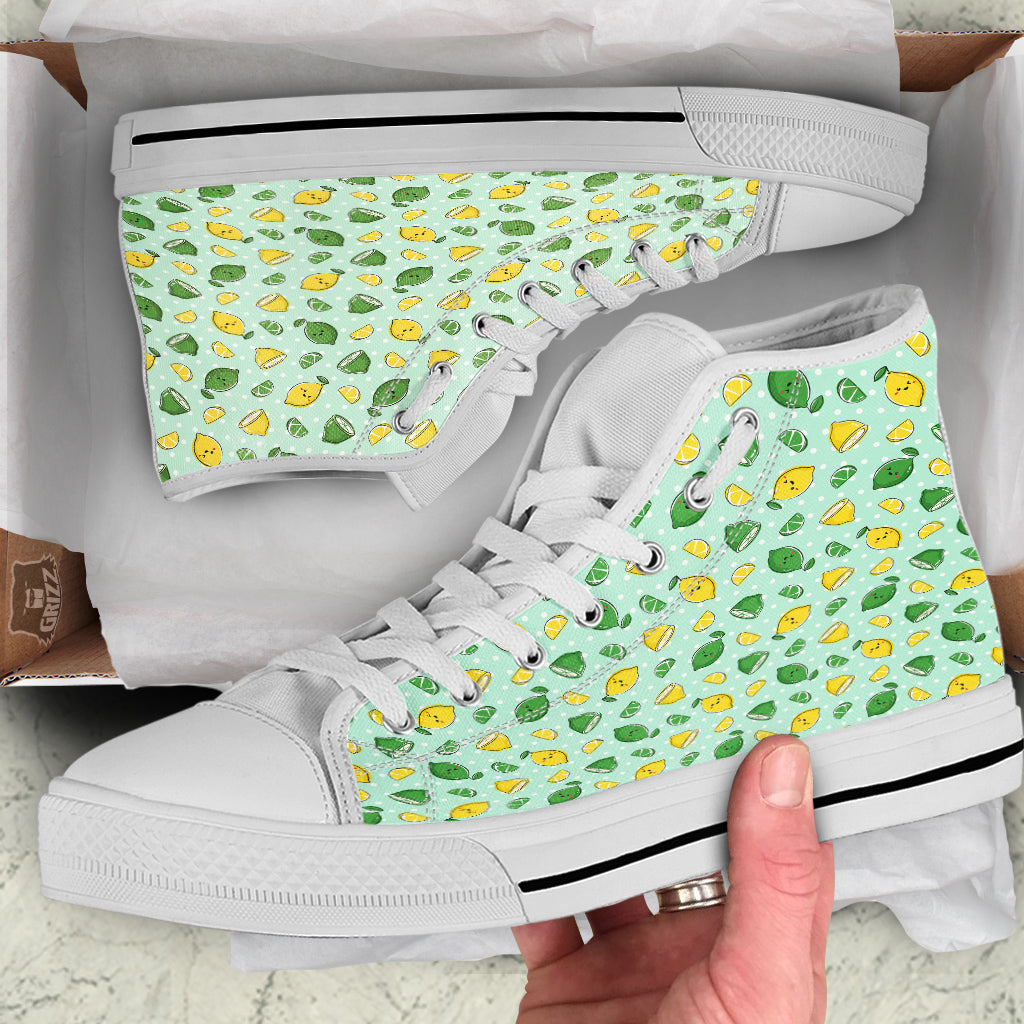 Lime Cute Print Pattern White High Top Shoes-grizzshop