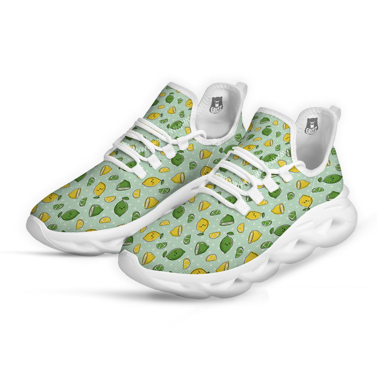 Lime Cute Print Pattern White Running Shoes-grizzshop