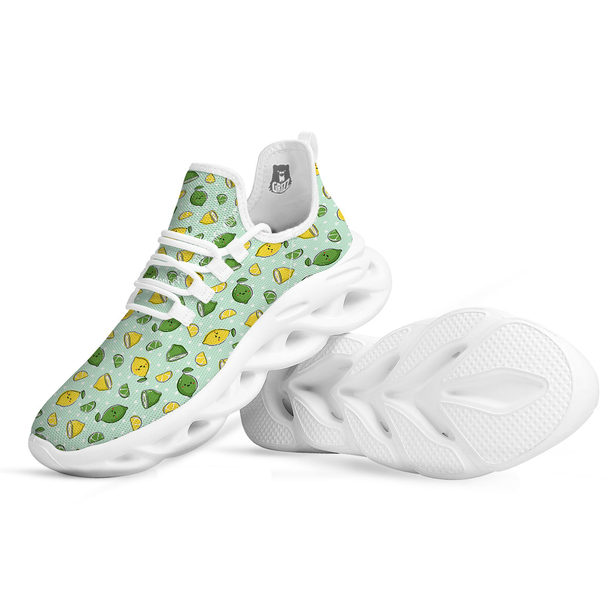 Lime Cute Print Pattern White Running Shoes-grizzshop