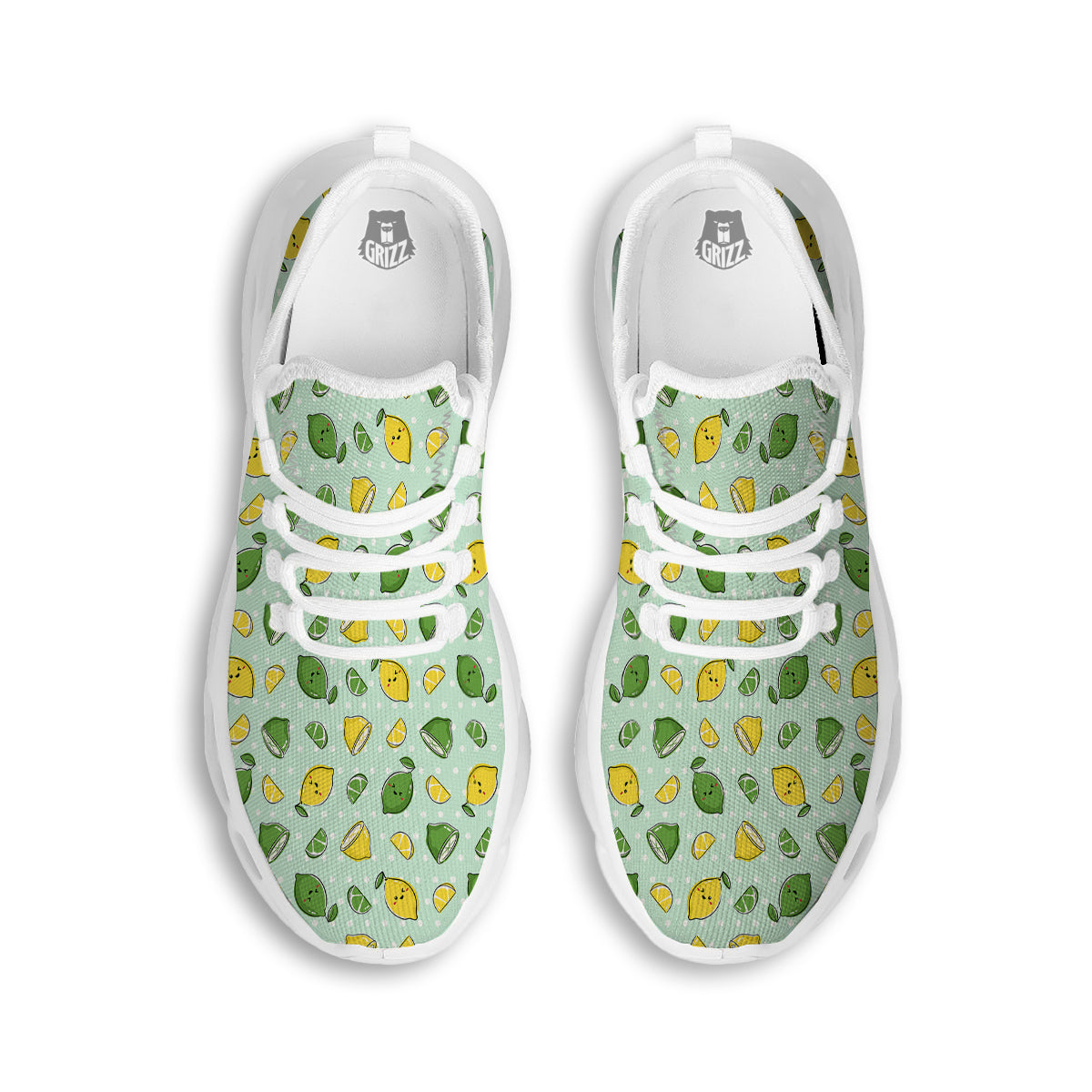 Lime Cute Print Pattern White Running Shoes-grizzshop