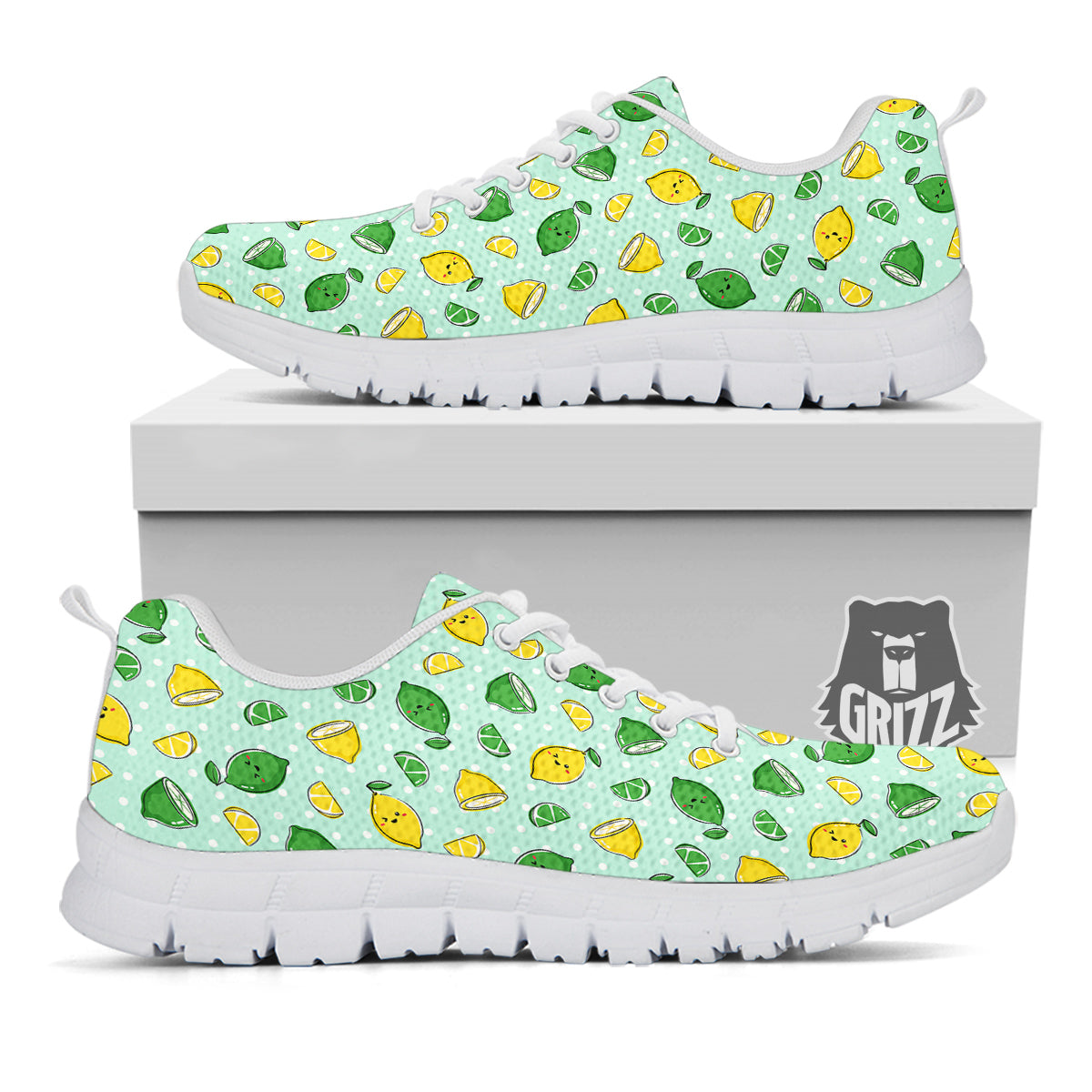 Lime Cute Print Pattern White Sneaker-grizzshop
