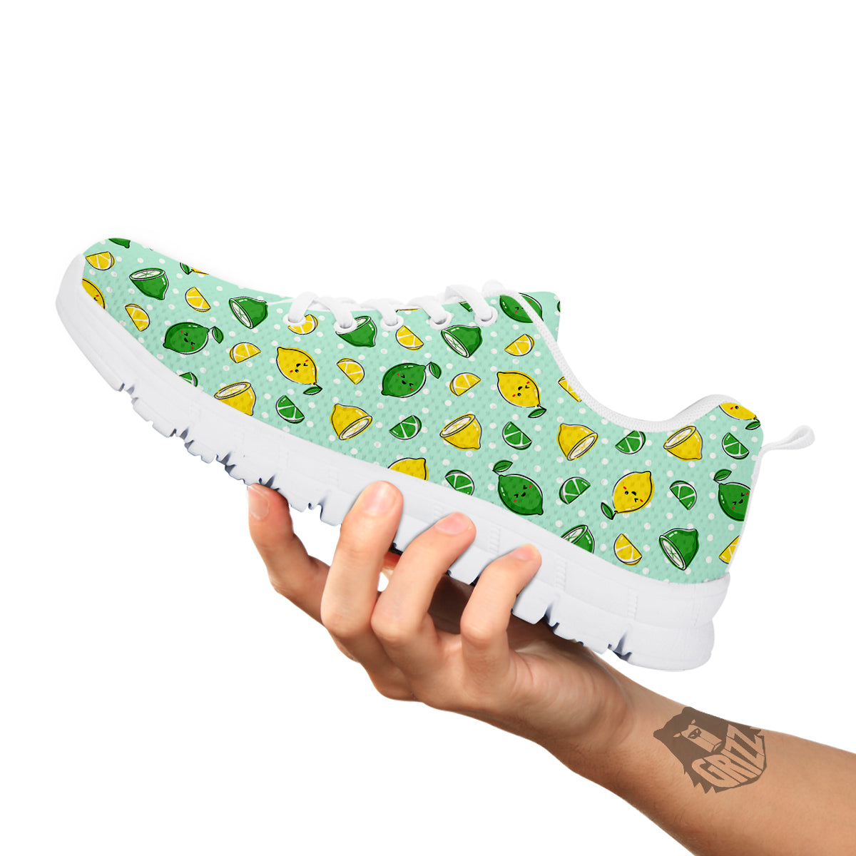 Lime Cute Print Pattern White Sneaker-grizzshop
