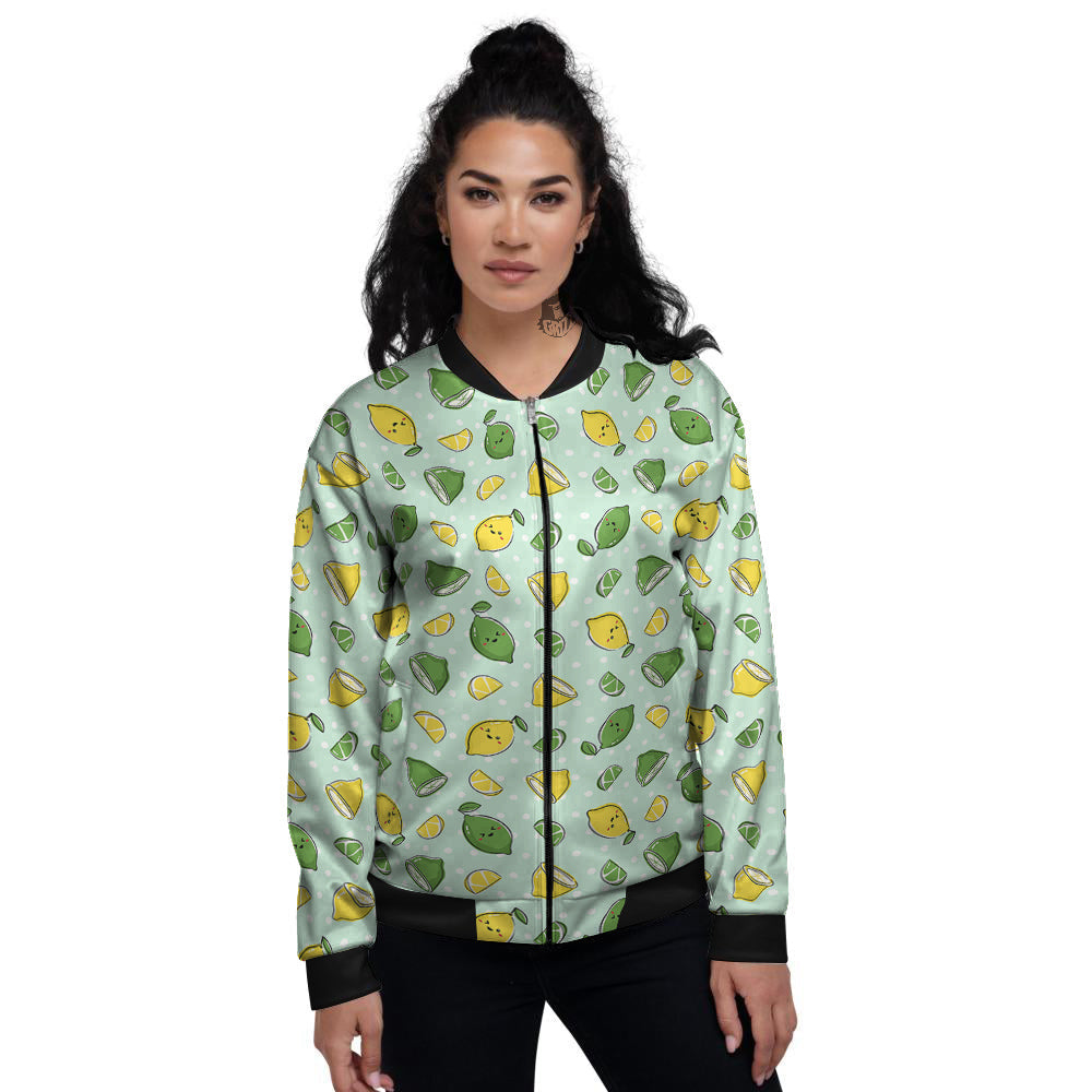 Lime Cute Print Pattern Women's Bomber Jacket-grizzshop