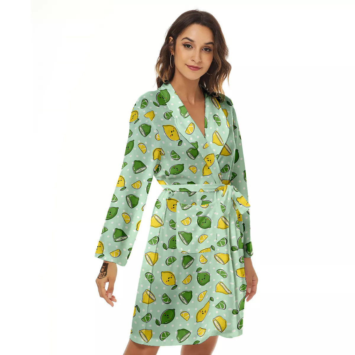 Lime Cute Print Pattern Women's Robe-grizzshop
