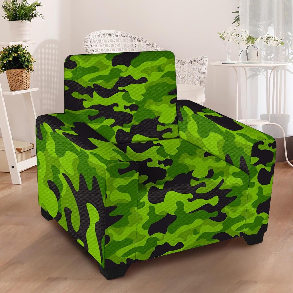 Lime Green Camo Print Armchair Cover-grizzshop