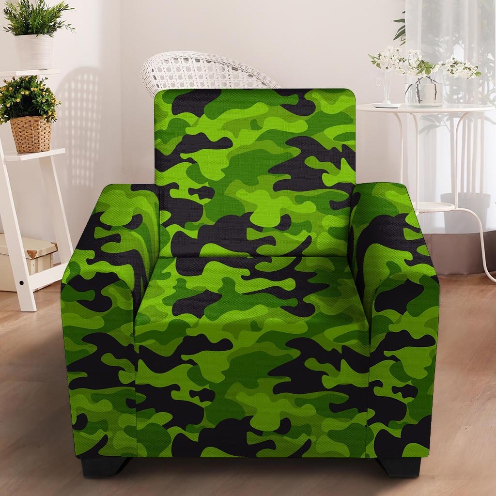 Lime Green Camo Print Armchair Cover-grizzshop