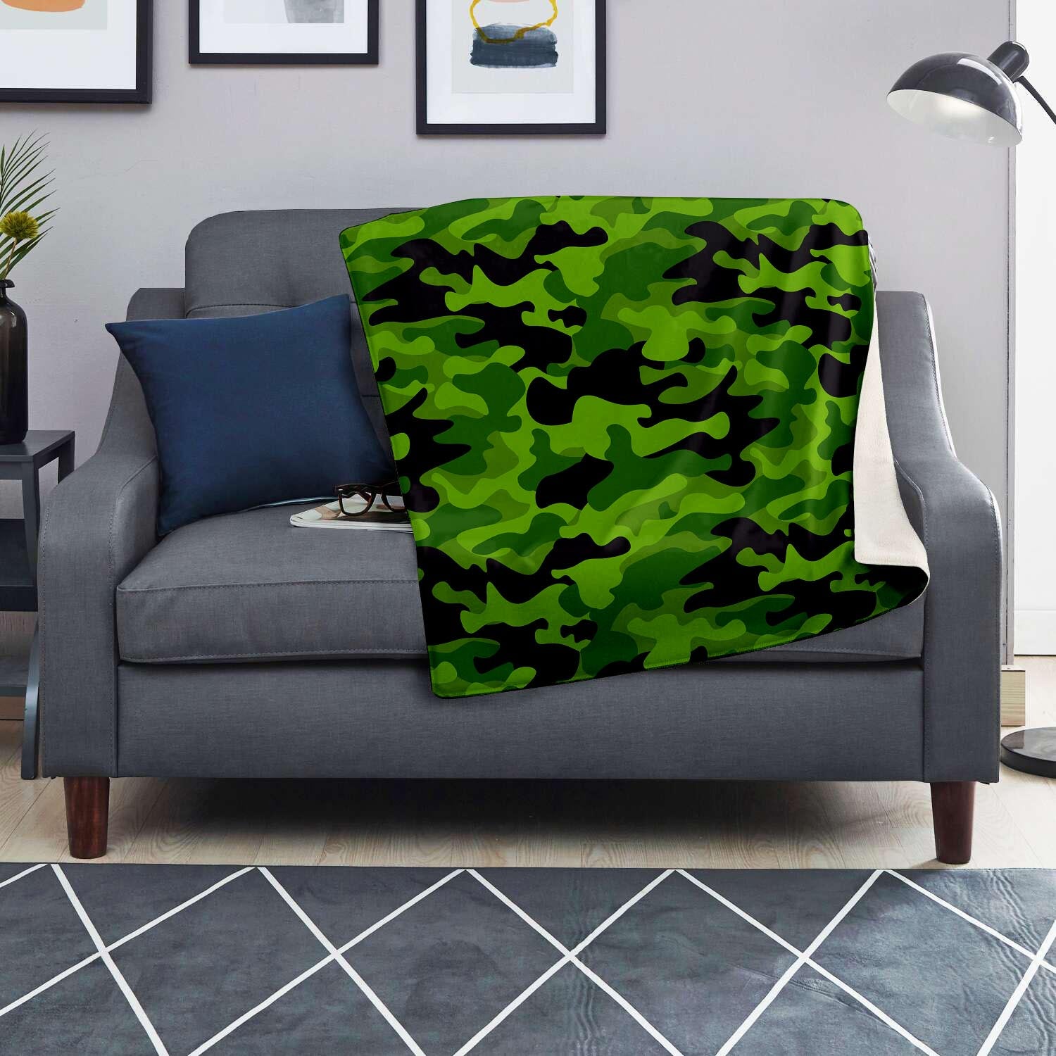 Lime Green Camo Print Blanket-grizzshop