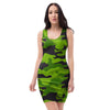 Lime Green Camo Print Bodycon Dress-grizzshop